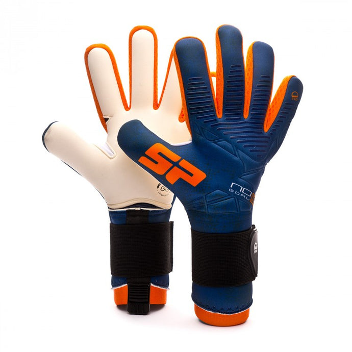 A pair of blue goalkeeper gloves with an ultra-light and seamless design.